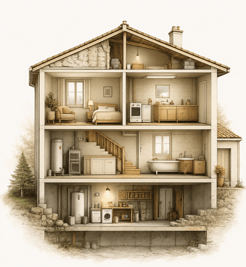Illustration en coupe d'une maison